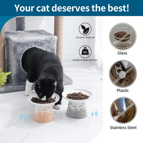 Miniatura 7 de Cuencos de cerámica extra anchos de 6.25 pulgadas para gatos, cuencos de comida y agua para gatos mayores grandes y perros pequeños, base elevada