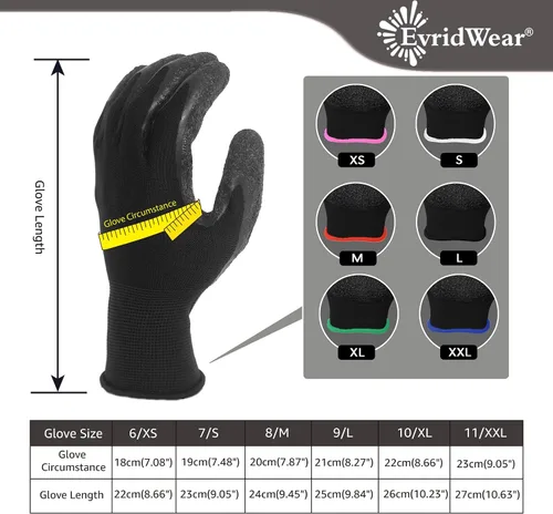 Miniatura 3 de Evridwear - Guantes de trabajo de látex arrugado con revestimiento de mano para seguridad, para hombres y mujeres, uso general, multiusos