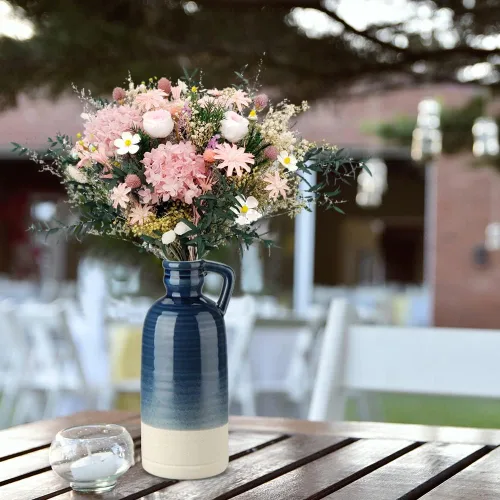 Miniatura 3 de Jarrón de cerámica azul de 12.5 pulgadas para decoración del hogar, florero decorativo grande, florero bohemio de cerámica para flores, florero