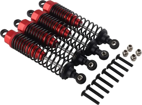 Miniatura 3 de 4 amortiguadores delanteros y traseros, suspensión ajustable de 3.858 in de aluminio para autos RC 1/10 HSP 94166 94106 94107 94155 94170 Buggy Rojo