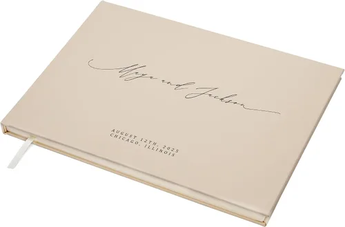 Miniatura 10 de MUUJEE Libro de visitas personalizado con brillo bronce - Libro de invitados moderno personalizado de alta calidad para recepción de boda, fiesta