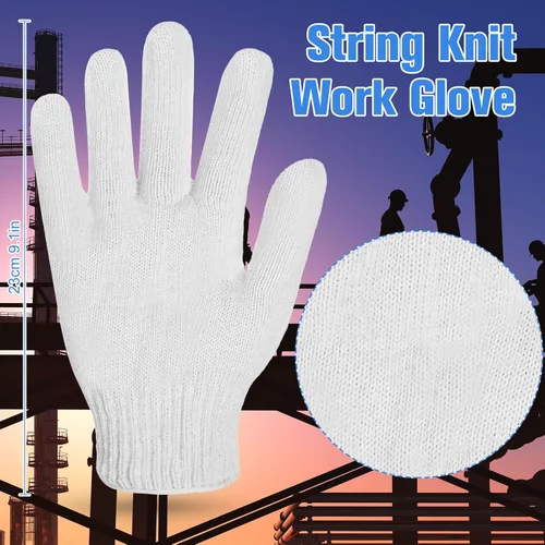 Miniatura 4 de Sintuff 100 Pares de Guantes Forros de Algodón para Barbacoa de Punto de Cuerda de Poliéster Guantes de Seguridad para Cocinar, Asar a la Parrilla