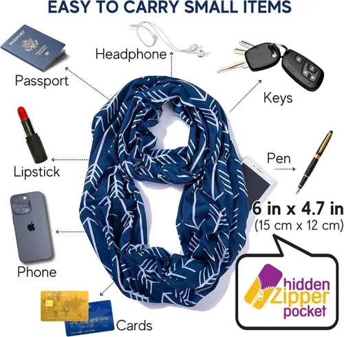Miniatura 2 de elzama Infinity Loop Jersey Scarf with Hidden Zipper Pocket Printed Patterns for Women - Travel Wrap for Fall Winter