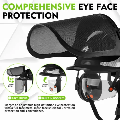 Miniatura 3 de GREEN DEVIL Casco protector de seguridad para motosierra, casco forestal con visera integrada de malla, protector facial de malla, orejeras 4 en 1
