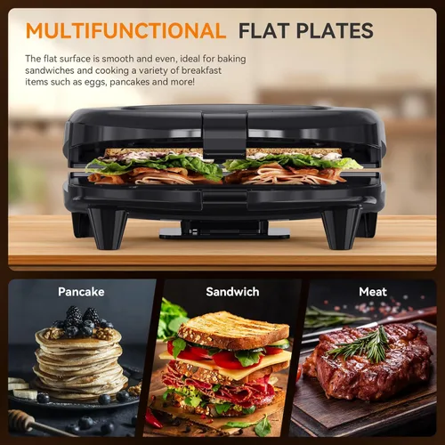 Miniatura 4 de OSTBA Sandwichera, Máquina para Hacer Sándwiches de Queso a la Parrilla de 2 Rebanadas con Placas Planas Antiadherentes, Luces Indicadoras, Mango