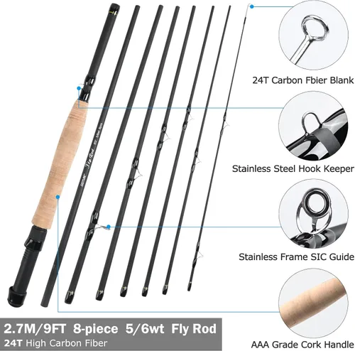 Miniatura 2 de Goture Combo de caña de pescar con mosca y carrete de 9 pies y 8 secciones, carrete de pesca con mosca preforrado, 80/90 moscas de pesca con caja