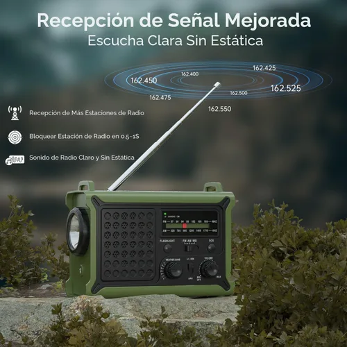 Miniatura 2 de Radio de emergencia de 12000mAh/44400mWh - Radio meteorológica aprobada por NOAA con AM/FM, panel solar portátil/manivela/entrada de CA, batería