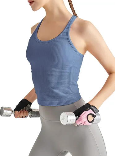 Miniatura 61 de sphinx cat - Camiseta corta de entrenamiento para mujer, camiseta sin mangas, acanalada, con espalda cruzada y brasier integrado