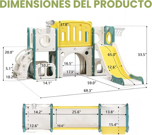 Miniatura 6 de MOCUTEEN Juego de escalador y tobogán 8 en 1 para niños pequeños con aro de baloncesto - Zona de juegos para interiores y exteriores, centro de Verde