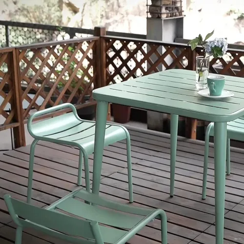 Miniatura 3 de Mesa de comedor moderna cuadrada de metal para 4 personas para exteriores e interiores, hogar, cafetería, bar, oficina, escritorio, reunión, césped