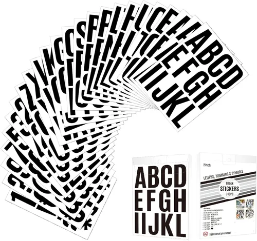 Miniatura 6 de 24 hojas de letras autoadhesivas de 2 pulgadas, letras de vinilo, letras mayúsculas, letras del alfabeto, letras adhesivas para exteriores, Negro