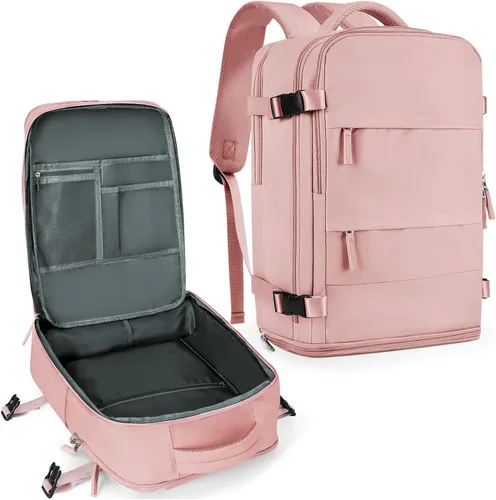 Miniatura 63 de coowoz Mochila grande de viaje para mujeres y hombres, mochila de transporte, mochila para senderismo impermeable, mochila deportiva para Rosa