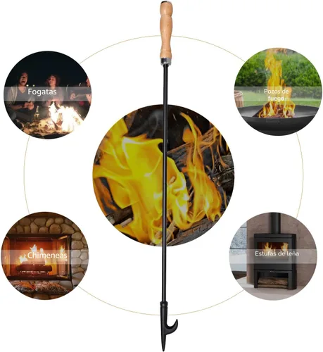 Miniatura 8 de Atizador resistente de 32 pulgadas de largo para chimenea, fogata y fogón, y juego de herramientas de pinzas para chimenea de 26 pulgadas, agarrador