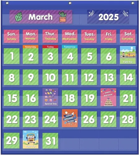 Eamay - Calendario mensual de bolsillo para niños, con 71 tarjetas de aprendizaje para el hogar, color azul