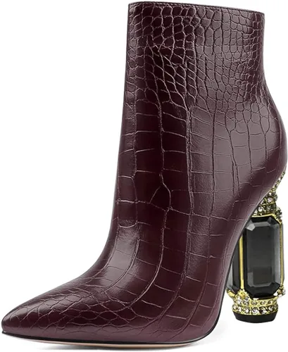 Miniatura 30 de FSJ Botas de tacón alto con punta puntiaguda para mujer, con tacón alto, con cremallera lateral brillante, estilo casual, para uso diario, zapatos