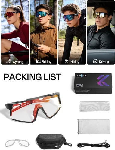 Miniatura 6 de KAPVOE Gafas de Ciclismo Fotocromáticas MTB Bicicleta de Montaña Lentes de Transición para Hombres Mujeres - K9022 Negro-fotocrómico-rojo