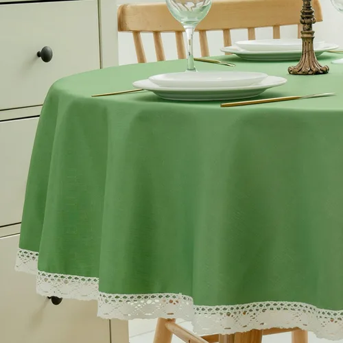 Miniatura 14 de EHouseHome Mantel de lino sintético con ribete de encaje, impermeable, a prueba de derrames, resistente a las manchas, sin arrugas, a prueba