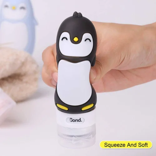 Miniatura 4 de Juego de botellas de viaje para líquidos, aprobados por la TSA a prueba de fugas, recipientes de viaje cosméticos de silicona, para champú, Pingüino
