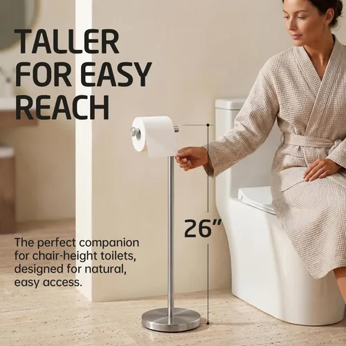 Miniatura 2 de KES Soporte de papel higiénico de 26 pulgadas de alto (versión más grande), soporte de rollo de papel higiénico independiente con base pesada