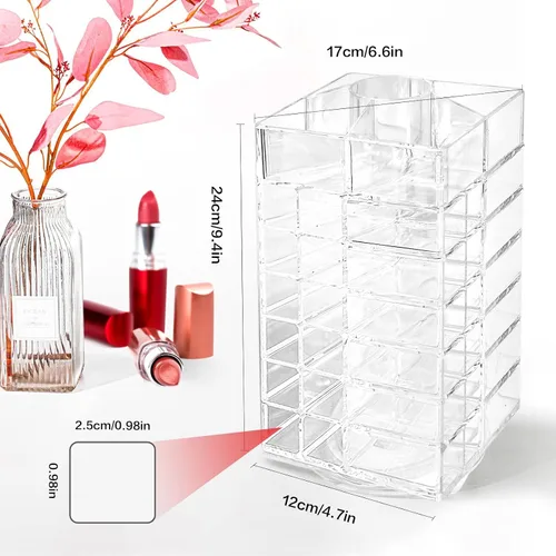 Miniatura 3 de soporte para pintalabios acrílico, organizador de cosméticos de 360 grados con 53 ranuras, soporte de exhibición de almacenamiento de brillo labial