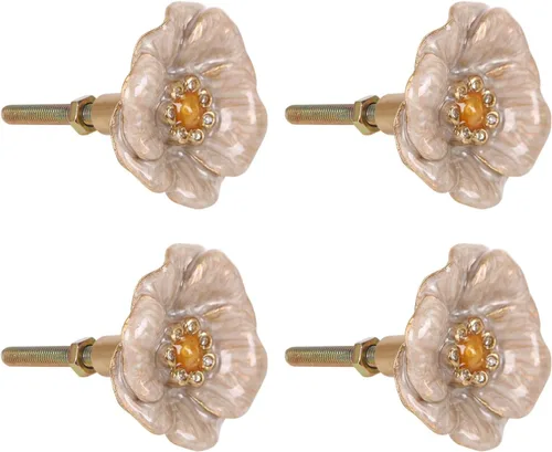 NIKKY HOME Pomo de Gabinete Paquete de 4 Pomo de Cajón con Flores Decorativo Vintage Puerta Armario Tiradores Manijas de Metal Sólido para Muebles