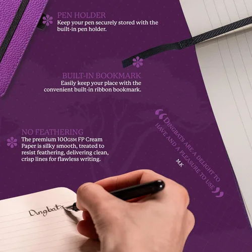 Miniatura 3 de Dingbats* Cuaderno de escritura con cuadrícula de vida silvestre A5, tapa dura de cuero vegano, ideal para trabajo, viajes, bolsillo, cierre