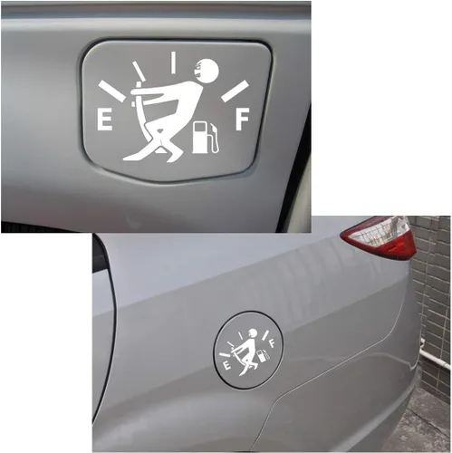 2 piezas de calcomanías blancas divertidas para tanque de combustible con tapa reflectante, calcomanías hilarantes para la mayoría de vehículos,