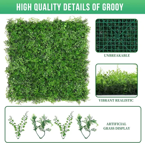 Miniatura 2 de Grooy Pared de césped artificial de seto de 20 x 20 pulgadas, 6 paneles de boj, paneles de fondo de vegetación, pantalla de valla de privacidad