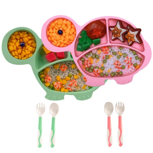 Miniatura 14 de Juego de alimentación de silicona para bebés, suministros de destete para bebés, juego de platos y cuencos de succión de silicona para bebés, plato