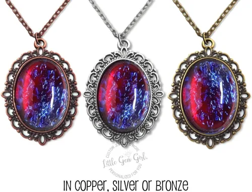 Miniatura 2 de Collar con colgante de amuleto de cristal checo de ópalo mexicano sintético, aliento de dragón, plata, cobre o bronce, piedra de 0.709x0.984 in