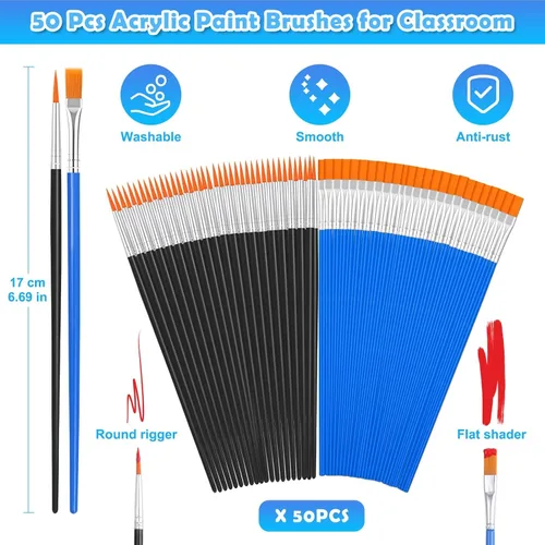 Miniatura 3 de 70 piezas de pinceles de pintura pequeños, pinceles de punta plana y redonda para niños, pinceles de pelo de nailon para acrílico, acuarela, lienzo