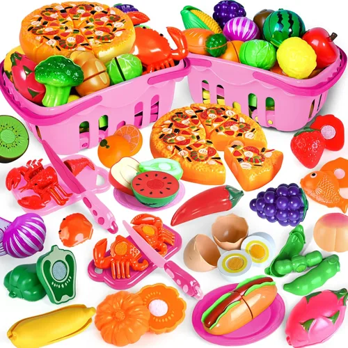 Miniatura 8 de 100 PIEZAS Juguetes de Comida para Cortar para Cocina Infantil, Juguetes de Comida de Simulación para Niños Pequeños, Accesorios de Juguetes de Azul