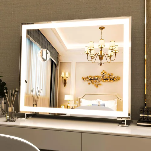 Miniatura 2 de ANYHI Hollywood Espejo de maquillaje con luces, espejo grande iluminado para tocador, espejo de escritorio/pared con luces, pantalla táctil