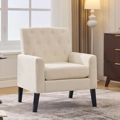 Sillas decorativas modernas de mediados de siglo, silla de oficina de felpilla beige para recepción, silla de club tapizada para sala de estar,