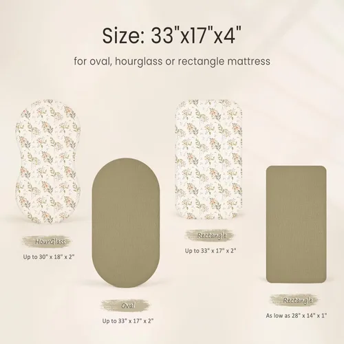 Miniatura 55 de lulumoon Sábanas de muselina para moisés para bebé: sábanas ajustables suaves para moisés de cabecera para niños y niñas Oliva y Crema