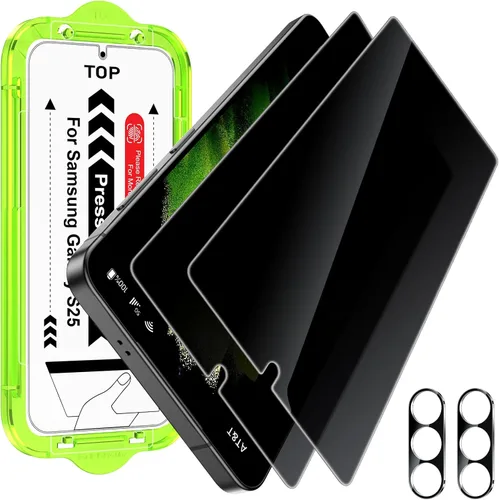 Esanik - Protectores de pantalla de privacidad (2+2 unidades) para Samsung Galaxy S25 de 6.2'' con película PET antiespía (NO vidrio) con marco de