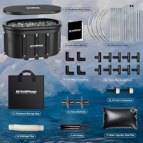 Miniatura 8 de AS ColdPlunge Bañera de hielo ovalada XXL para inmersión en frío, vaina de hielo portátil con tapa, bañera inflable de 148 galones con 2 válvulas