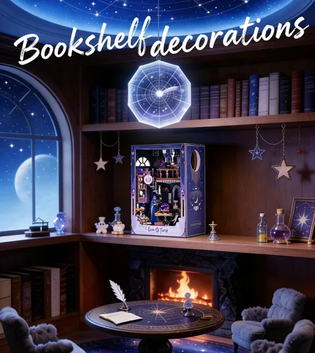 Miniatura 6 de Spilay Kits de rincón de libros para adultos, Luna Tarot Book Rook con luz LED y cubierta antipolvo, rompecabezas de madera 3D, kit de casa