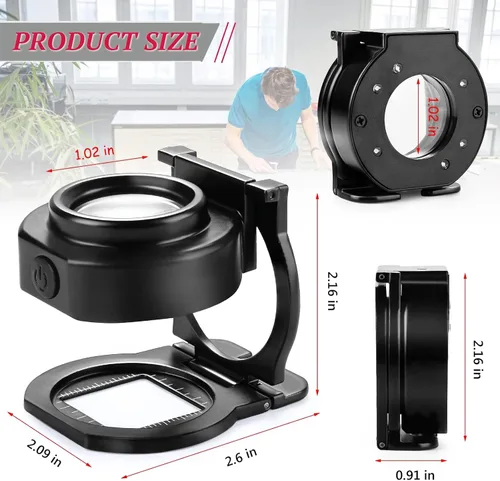 Miniatura 2 de Lupa de lupa de 25X con 6 luces, recargable por USB, tres plegables, portátil, de metal, lupa de costura para textil, herramienta de joyería óptica
