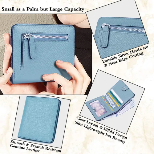 Miniatura 3 de BIG SALE-AINIMOER billetera de bolsillo pequeña con cremallera, plegable, compacta de cuero con bloqueo por identificación por radiofrecuencia
