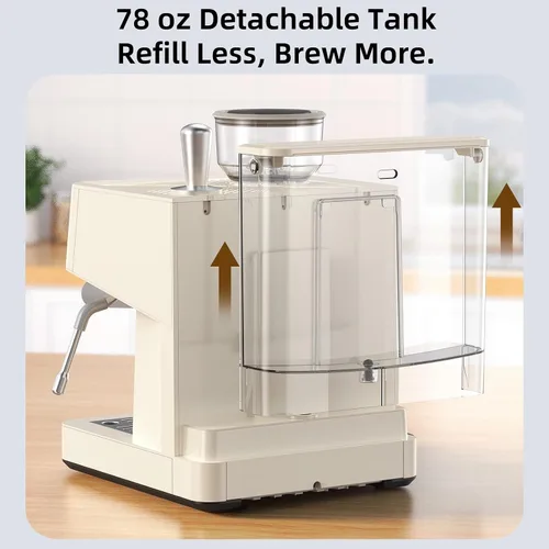 Miniatura 5 de Máquina de café expreso de 15 barras con molinillo de café antiobstrucciones integrado, máquinas de café Expresso con varita de vapor de leche