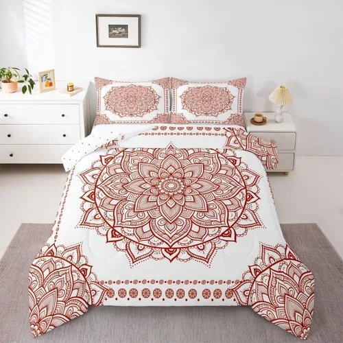 Miniatura 41 de Erosebridal Chic - Juego de edredón de flores tamaño Queen, juego de ropa de cama estética con mandala, juego de edredón gris turquesa, juego