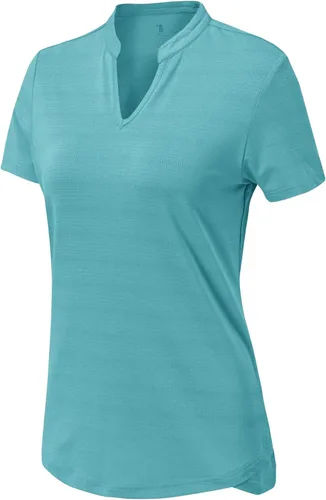 Miniatura 2 de Gopune Polo de golf con cuello en V para mujer, sin cuello, manga corta, ligera, de secado rápido, camisetas de tenis para correr