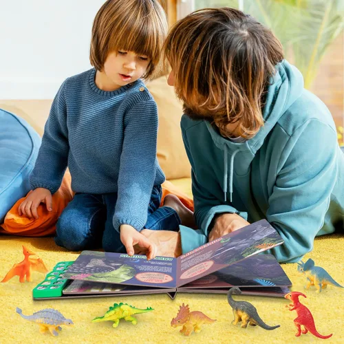 Miniatura 6 de Juguetes de dinosaurio, libro de sonido de dinosaurio con paquete de 12 figuras de juguete, rugidos realistas, interactivo, perfecto para niños