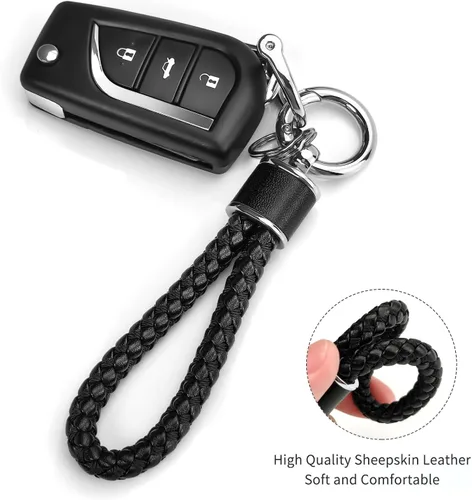 Miniatura 3 de Tukellen Llavero de tejido de cuero para automóvil, llavero de regalo para mujer, con anillo en D giratorio de 360 grados y destornillador