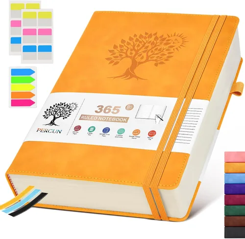 Miniatura 26 de PERCUN Cuaderno de diario rayado B5 – Diarios grandes de cuero de 365 páginas para escritura de mujeres y hombres, cuaderno de tapa dura con páginas