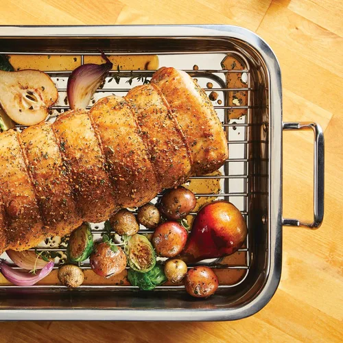 Miniatura 5 de Farberware Classic Traditions - Asador/sartén para asar de acero inoxidable con estante, 17" x 12.25