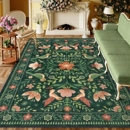 Miniatura 24 de Moynesa Alfombra para sala de estar, de 5 x 7 pies, lavable, moderna, color verde cabaña, para dormitorio, comedor, alfombra estética de granja