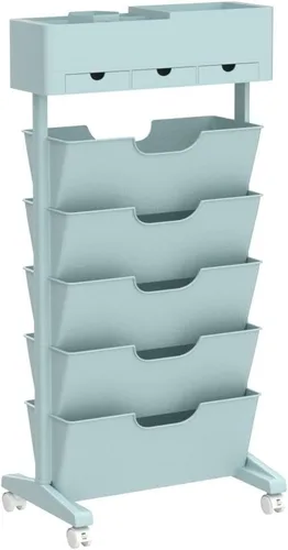 Miniatura 5 de Estantería móvil con ruedas, carrito de estantería de 6 niveles, estantería portátil con ruedas, carrito de estantería móvil para cocina, baño, Azul