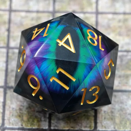 Miniatura 11 de Sharp Edge Eyeball D20 - Dados grandes individuales de 1.76 pulgadas con estuche de regalo, dados de ojo móvil de dragón para Calabozos y Dragones